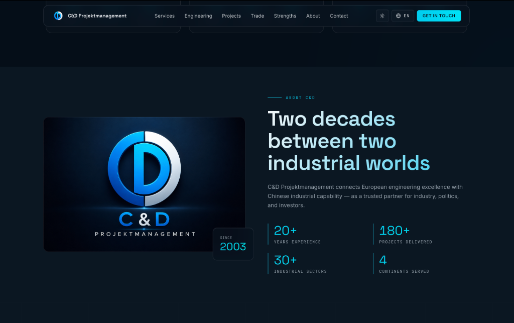 C&D Projektmanagement Website Vorschau (Zwei Dekaden zwischen zwei Industriewelten)